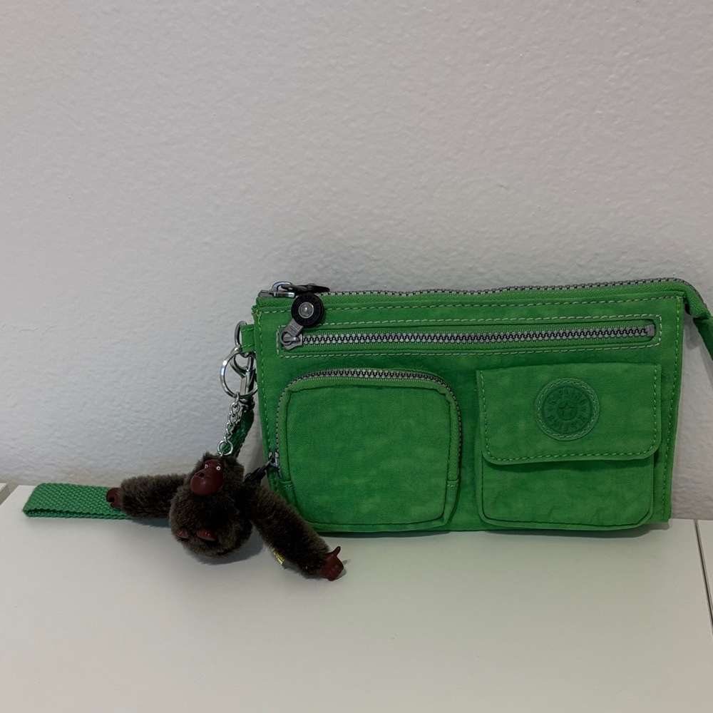 Kipling Green Wristlet with Charm